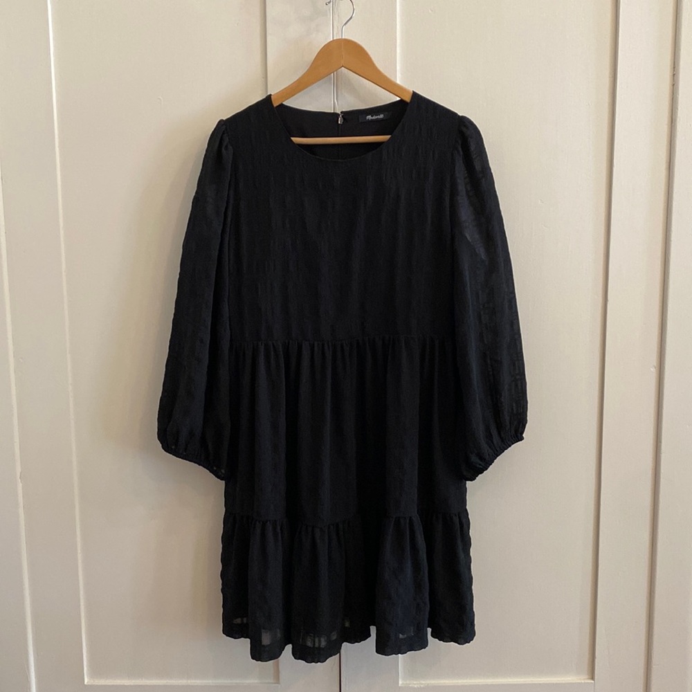 Madewell Black Dress knee length more or less so cute. Great transition dress!